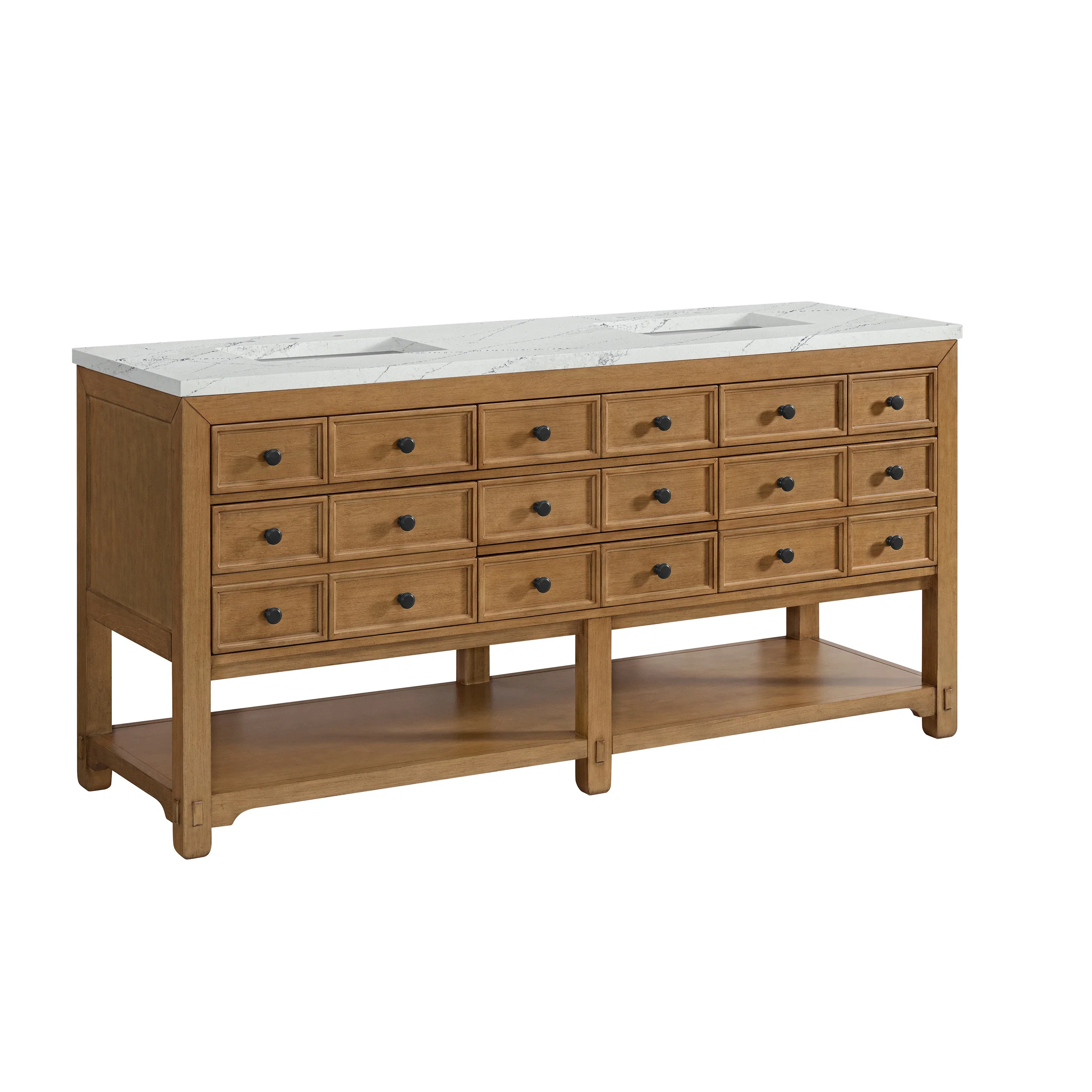 Malibu 72" Double Vanity, Amber Birch w/ 3 CM Ethereal Noctis Top