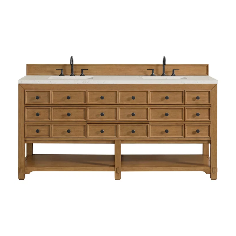 Malibu 72" Double Vanity, Amber Birch w/ 3 CM Lime Delight Top