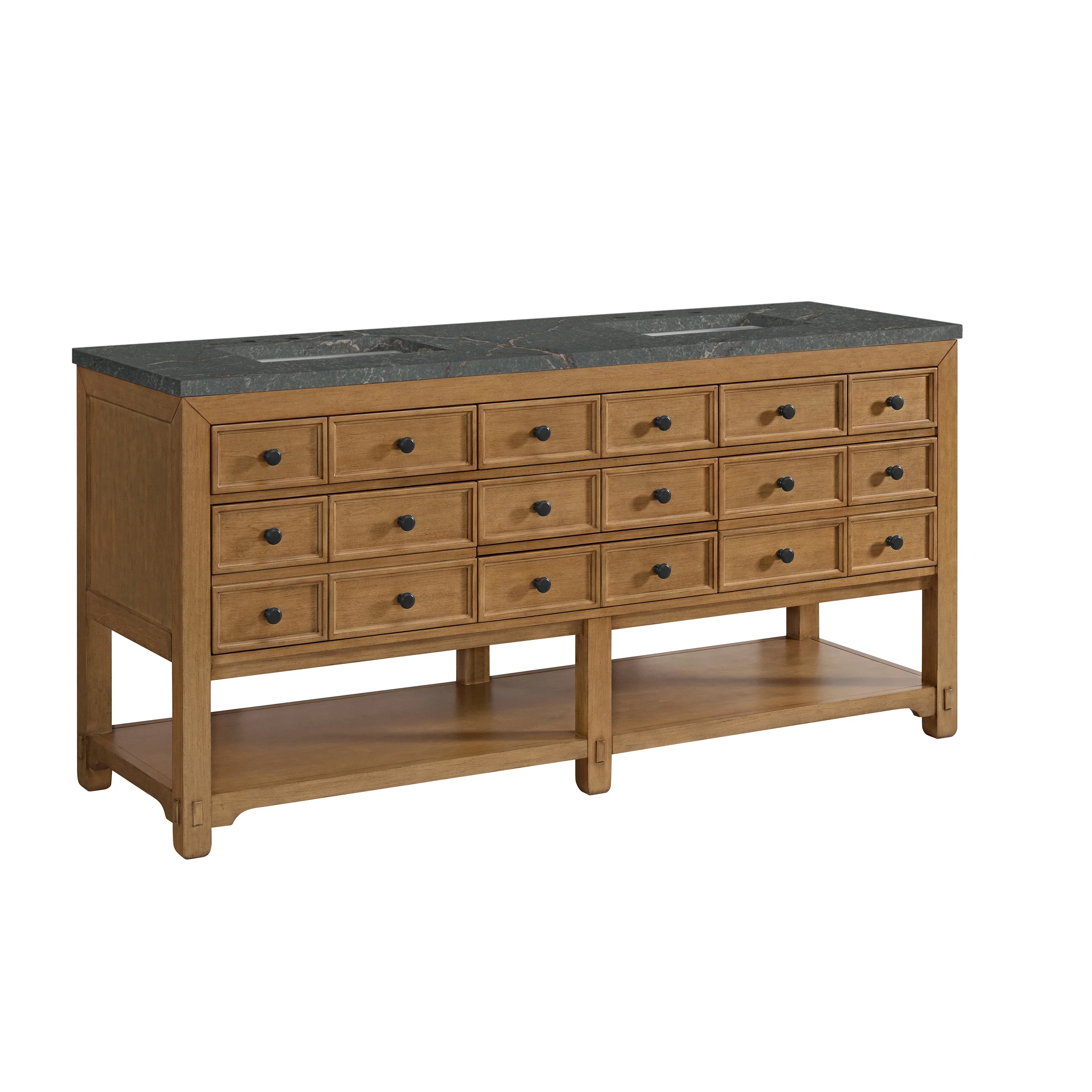 Malibu 72" Double Vanity, Amber Birch w/ 3 CM Parisien Bleu Top