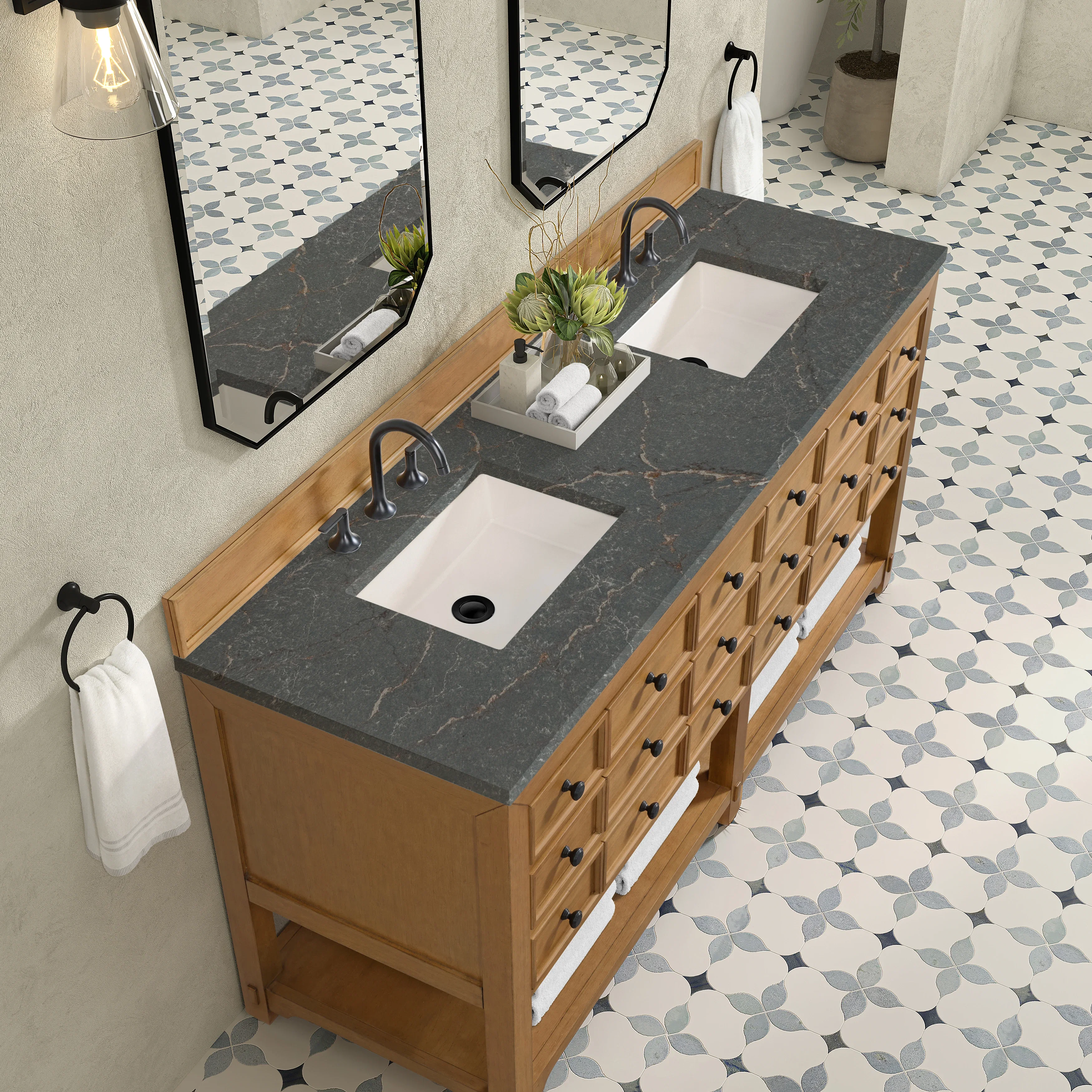 Malibu 72" Double Vanity, Amber Birch w/ 3 CM Parisien Bleu Top