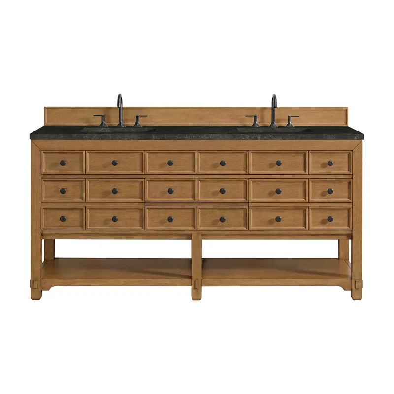 Malibu 72" Double Vanity, Amber Birch, w/ 3 CM Phantome Eclos Top