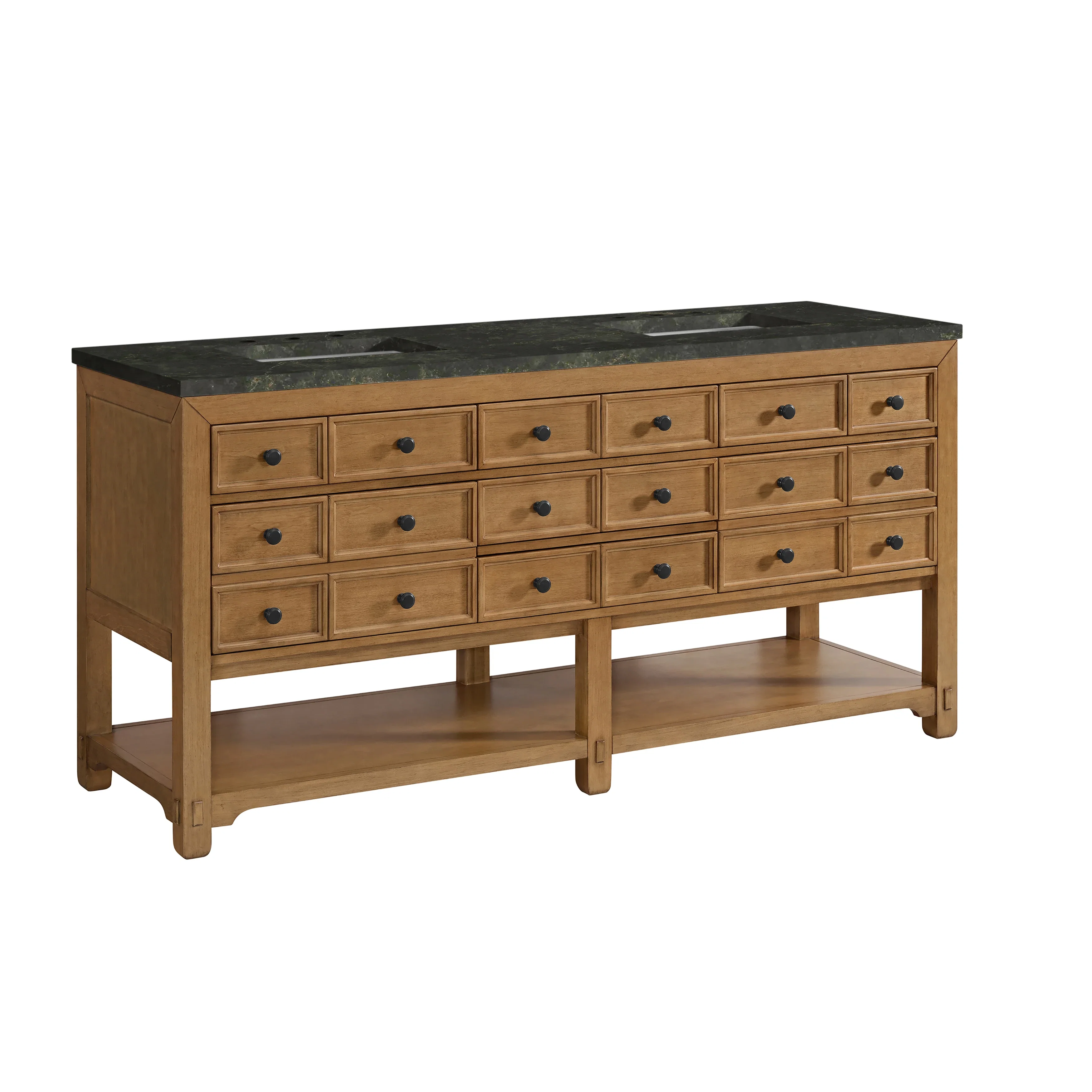 Malibu 72" Double Vanity, Amber Birch, w/ 3 CM Phantome Eclos Top