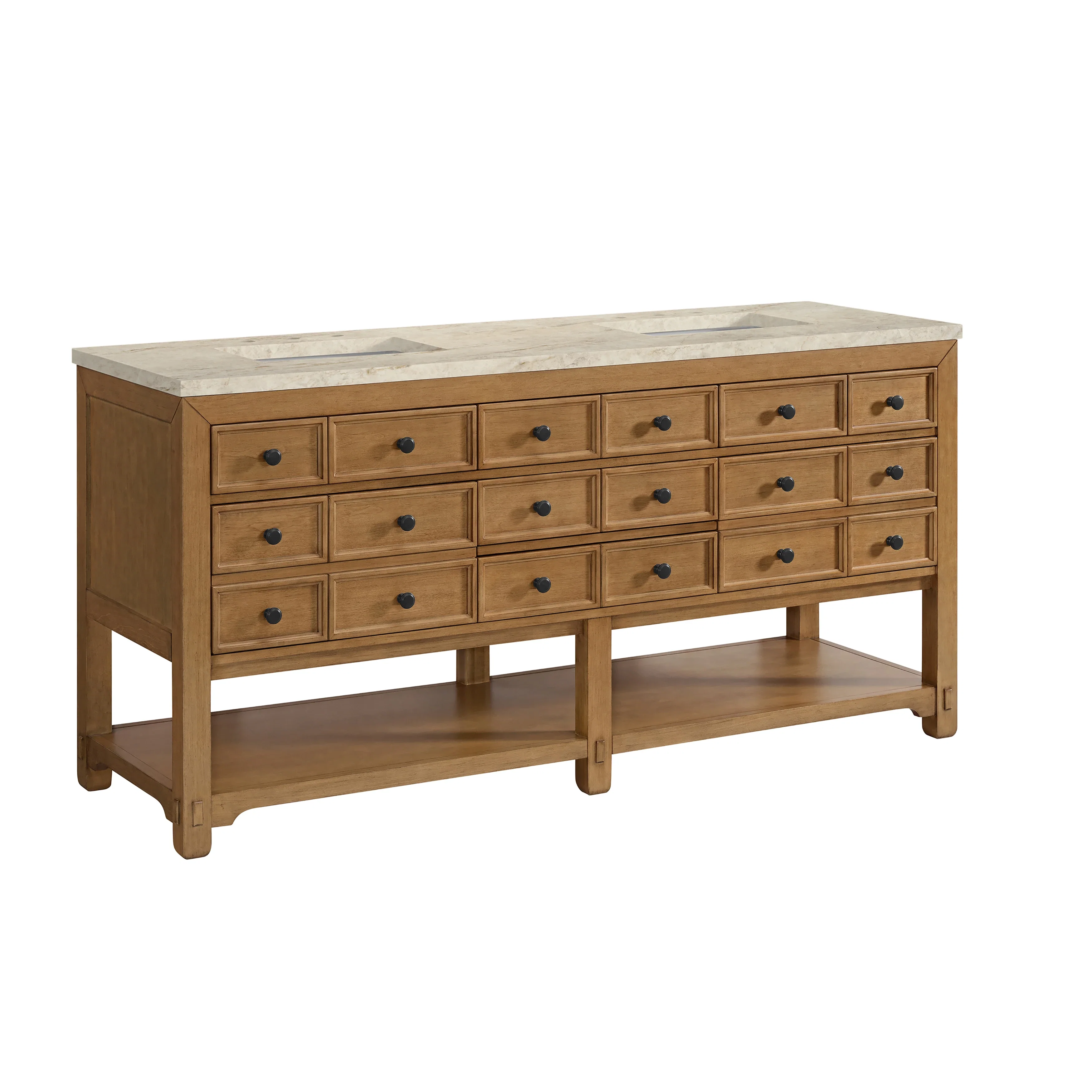 Malibu 72" Double Vanity, Amber Birch, w/ 3 CM Tajnar Eclos Top