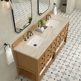 Malibu 72" Double Vanity, Amber Birch, w/ 3 CM Tajnar Eclos Top