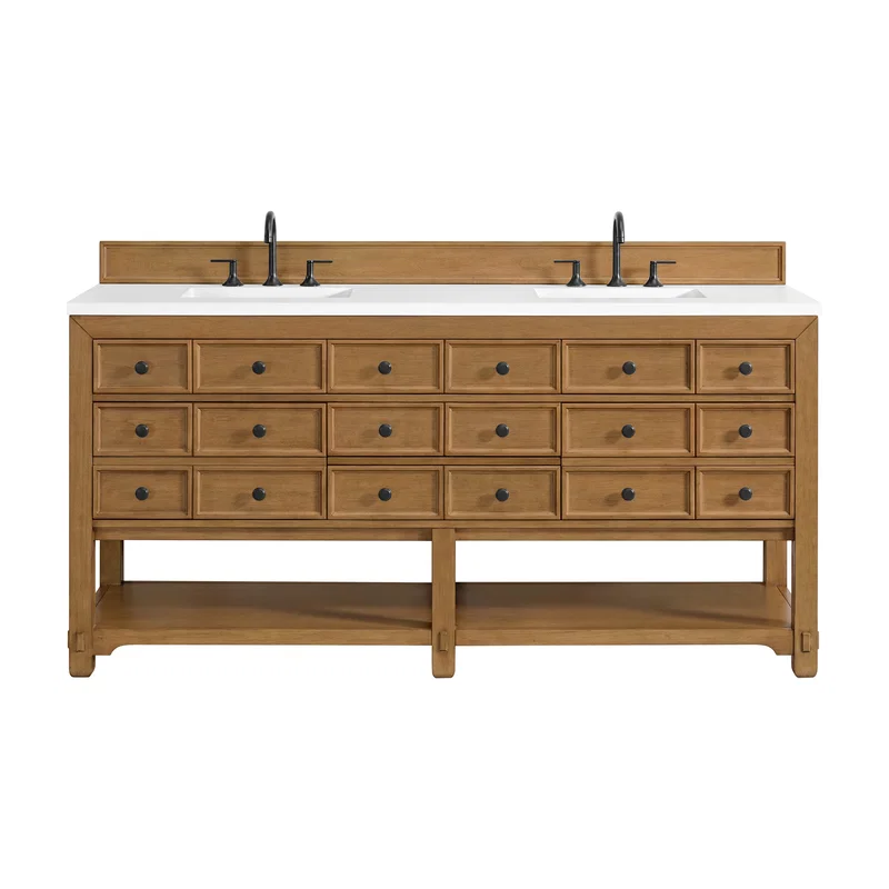 Malibu 72" Double Vanity, Amber Birch w/ 3 CM White Zeus Top