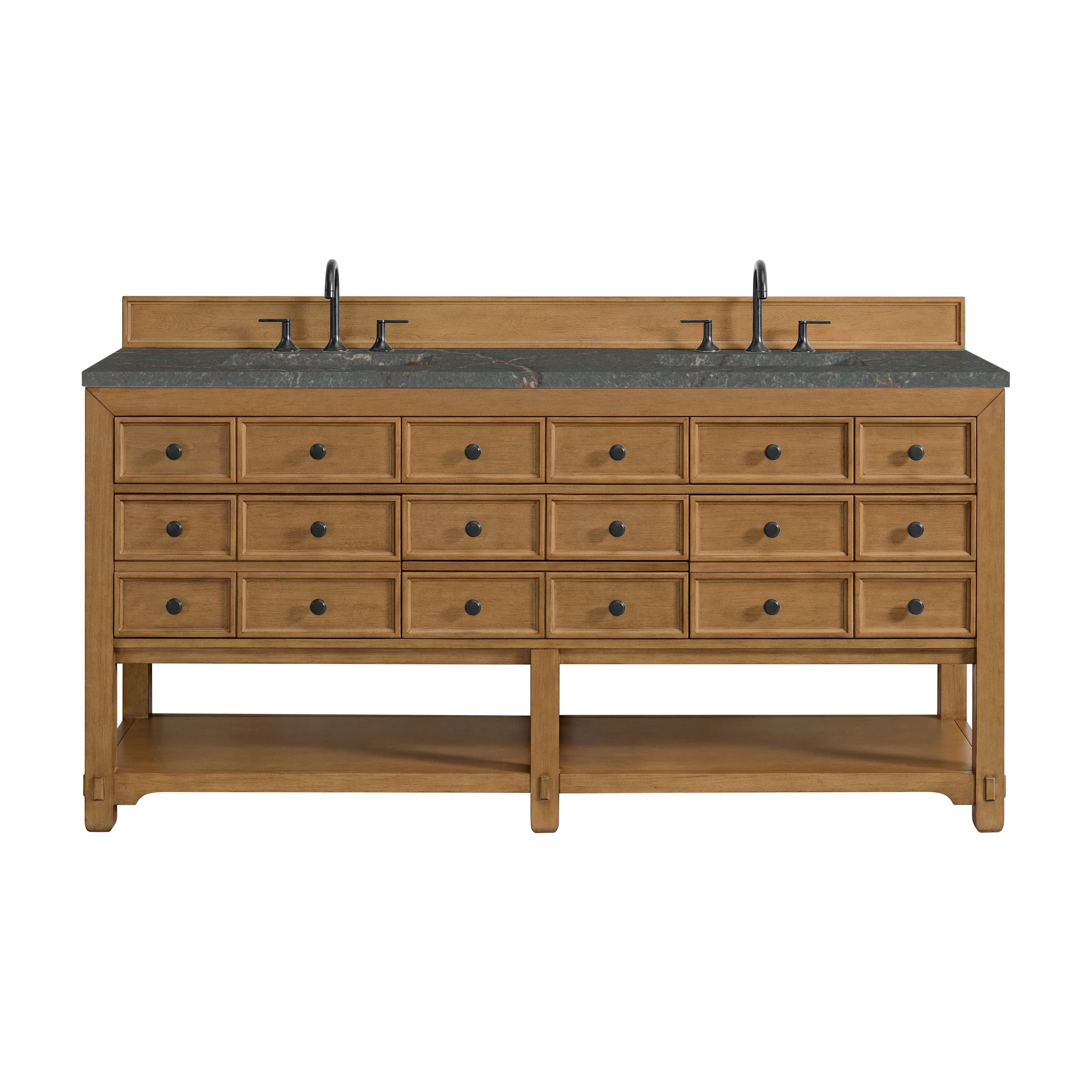 Malibu 72" Double Vanity, Amber Birch w/ 3 CM Parisien Bleu Top w/ FreePower Wireless Charger