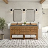 Malibu 72" Double Vanity, Amber Birch w/ 3 CM Parisien Bleu Top w/ FreePower Wireless Charger