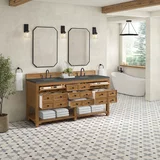 Malibu 72" Double Vanity, Amber Birch w/ 3 CM Parisien Bleu Top w/ FreePower Wireless Charger