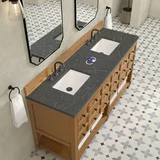 Malibu 72" Double Vanity, Amber Birch w/ 3 CM Parisien Bleu Top w/ FreePower Wireless Charger