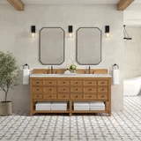 Malibu 72" Double Vanity, Amber Birch w/ 3 CM Victorian Silver Top w/ FreePower Wireless Charger