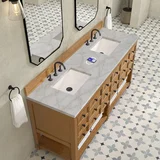 Malibu 72" Double Vanity, Amber Birch w/ 3 CM Victorian Silver Top w/ FreePower Wireless Charger