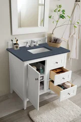 Palisades 36" Single Vanity, Bright White w/ 3 CM Charcoal Soapstone Silestone Top