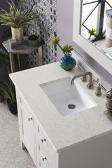 Palisades 36" Single Vanity, Bright White w/ 3 CM Eternal Jasmine Pearl Silestone Top