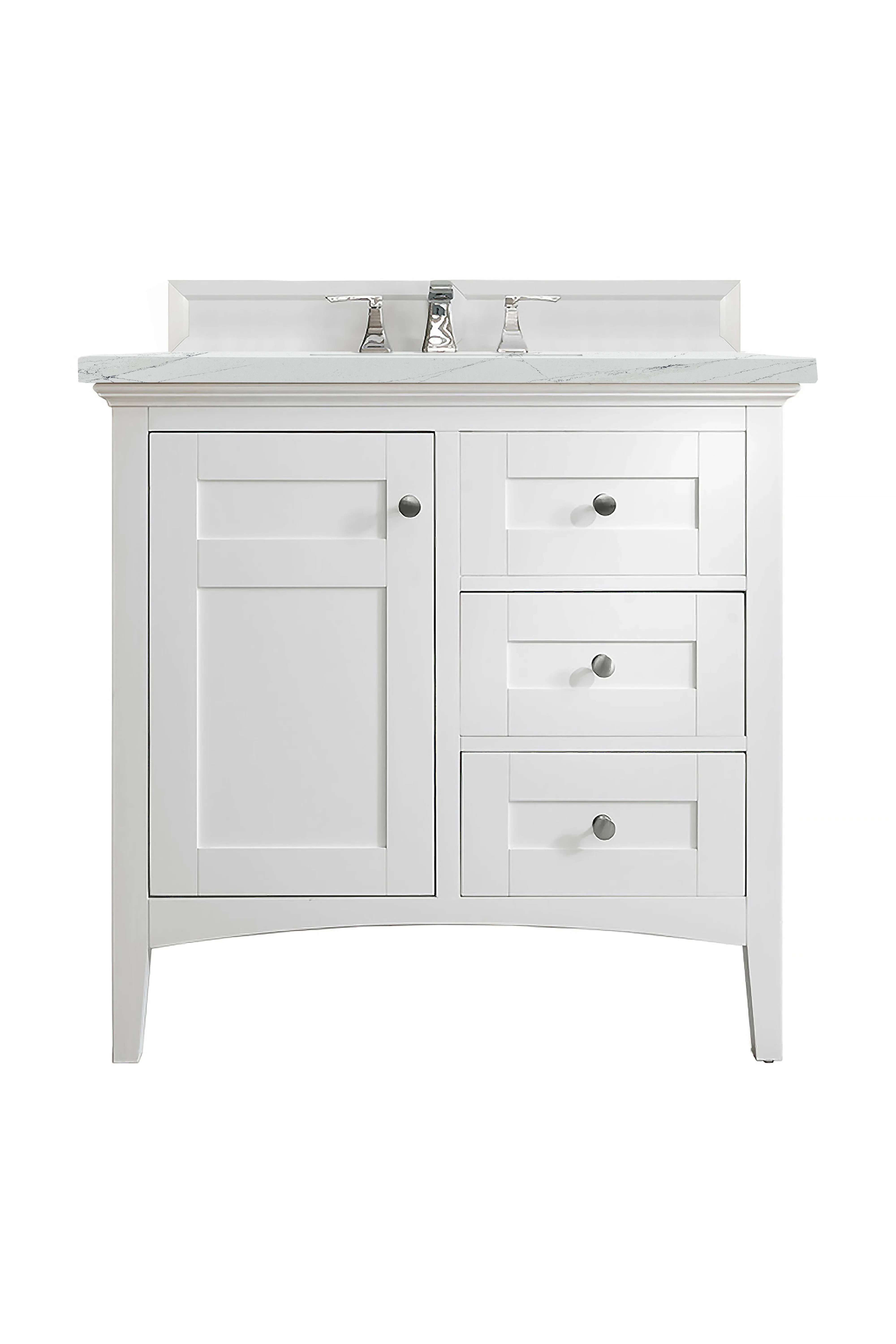 Palisades 36" Single Vanity, Bright White w/ 3 CM Ethereal Noctis Silestone Top