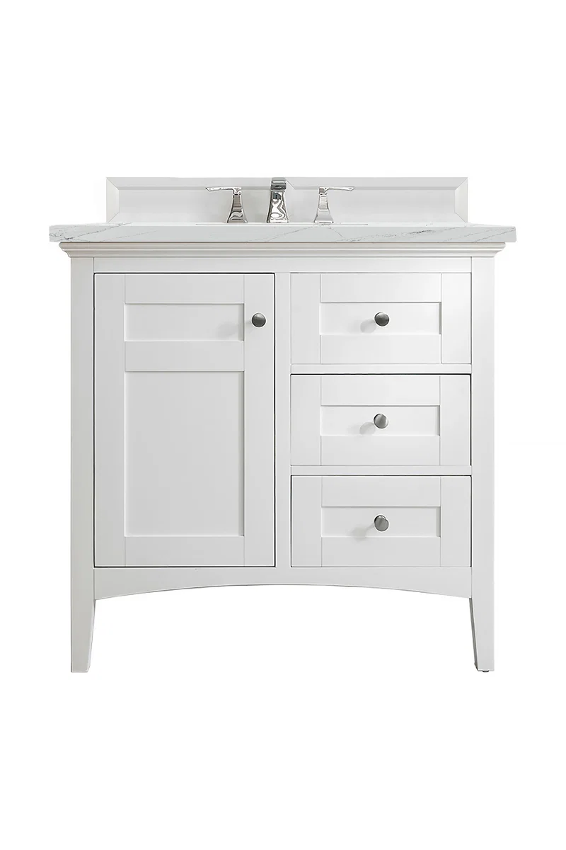 Palisades 36" Single Vanity, Bright White w/ 3 CM Ethereal Noctis Silestone Top