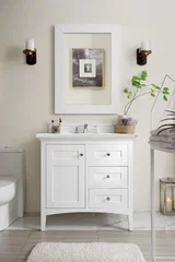 Palisades 36" Single Vanity, Bright White w/ 3 CM Ethereal Noctis Silestone Top