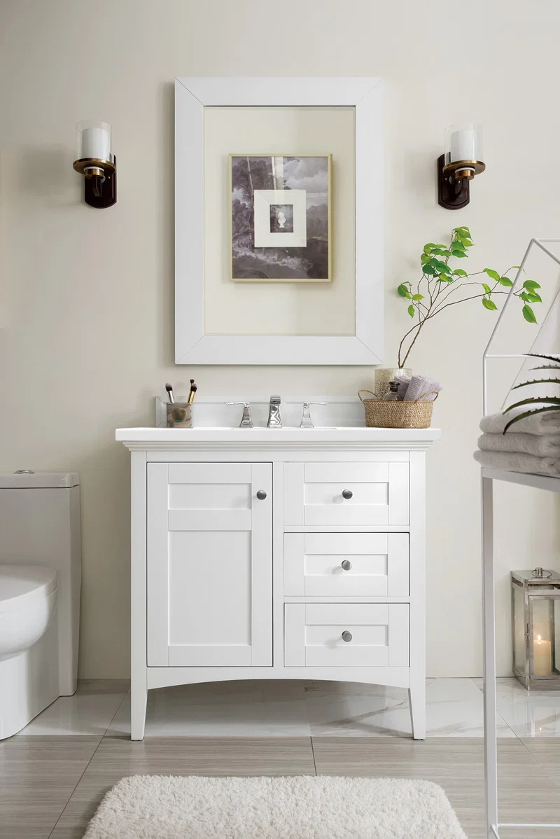 Palisades 36" Single Vanity, Bright White w/ 3 CM White Zeus Silestone Top