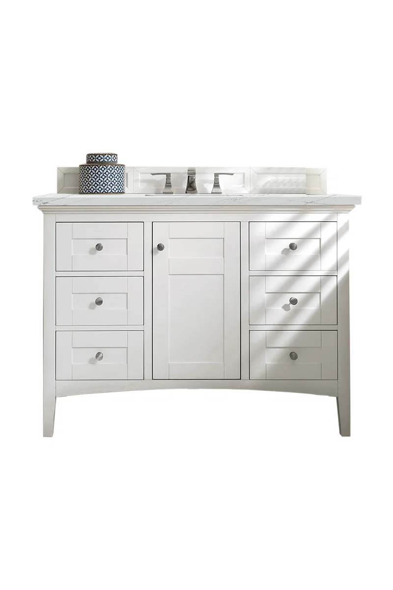 Palisades 48" Single Vanity, Bright White w/ 3 CM Ethereal Noctis Silestone Top