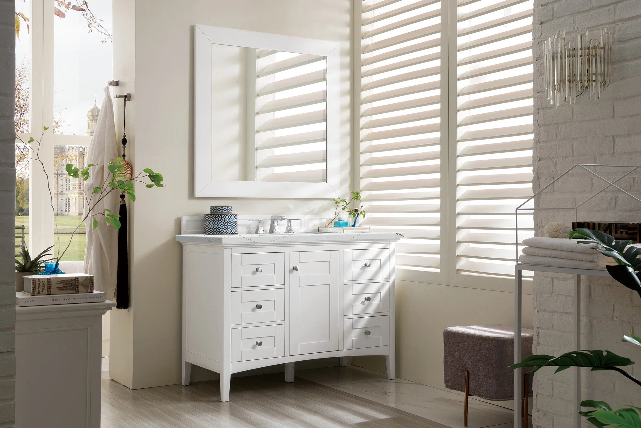 Palisades 48" Single Vanity, Bright White w/ 3 CM Ethereal Noctis Silestone Top