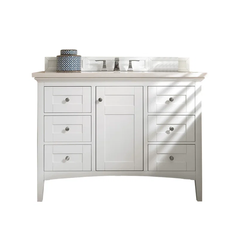 Palisades 48" Single Vanity, Bright White w/ 3 CM White Zeus Silestone Top
