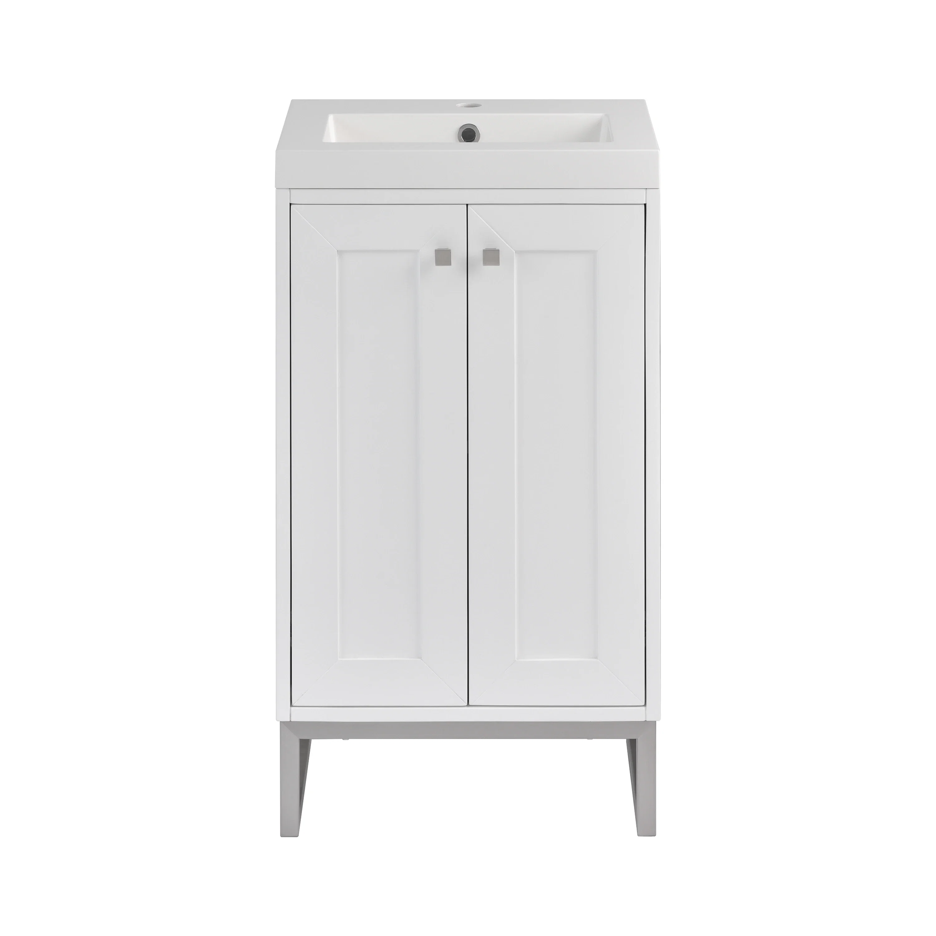 Chianti 20" Single Vanity, Glossy White, Brushed Nickel, w/ White Glossy Composite Stone Top