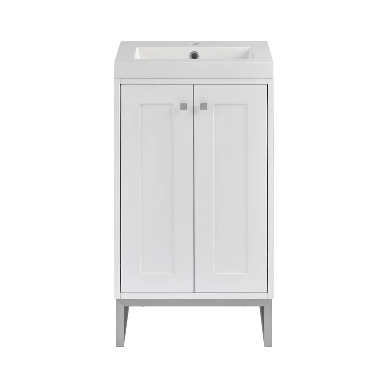 Chianti 20" Single Vanity, Glossy White, Brushed Nickel, w/ White Glossy Composite Stone Top