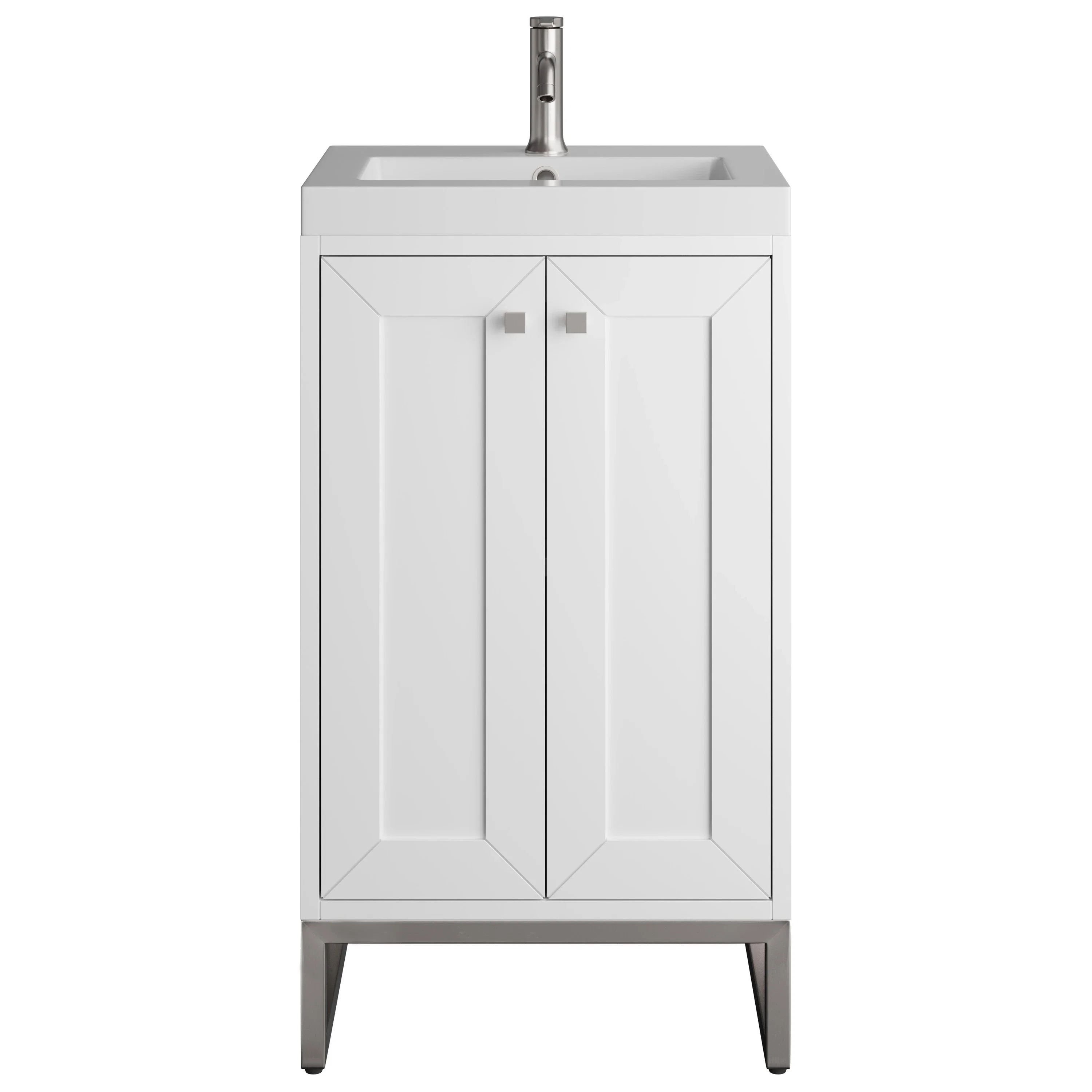 Chianti 20" Single Vanity, Glossy White, Brushed Nickel, w/ White Glossy Composite Stone Top
