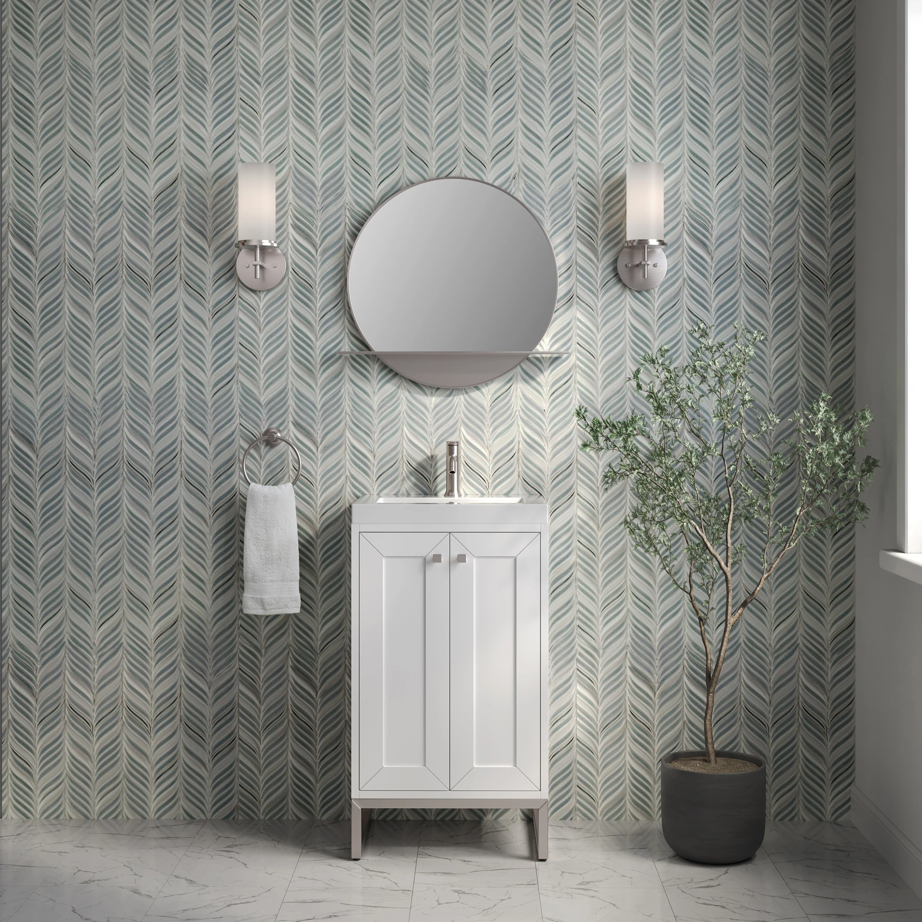 Chianti 20" Single Vanity, Glossy White, Brushed Nickel, w/ White Glossy Composite Stone Top