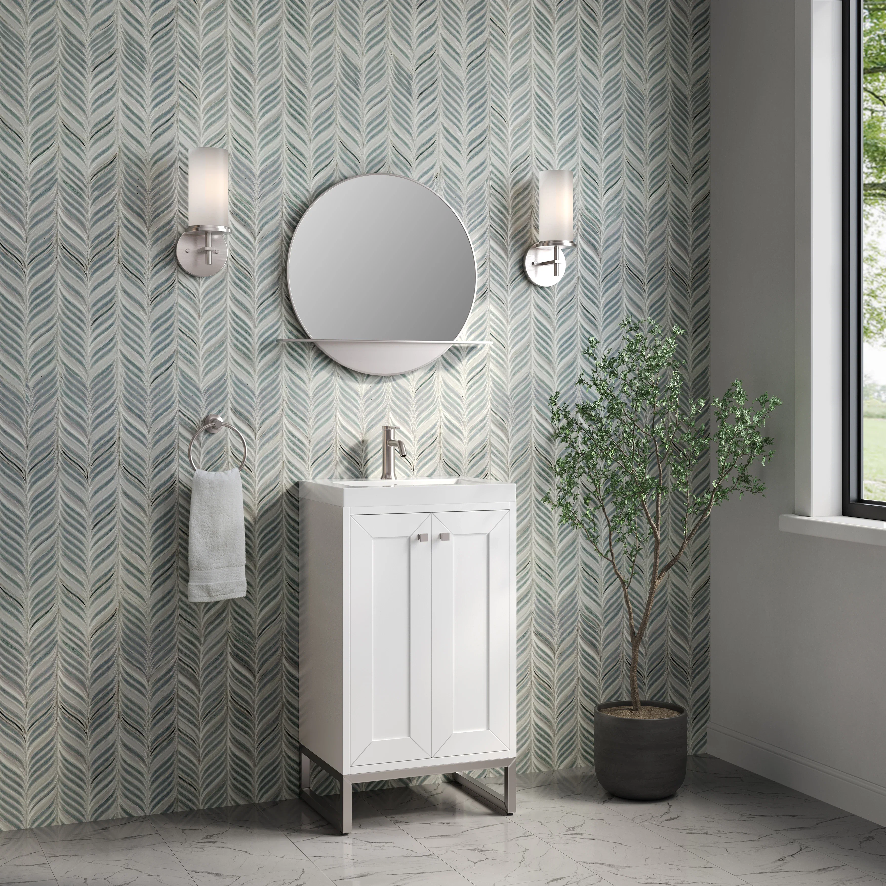 Chianti 20" Single Vanity, Glossy White, Brushed Nickel, w/ White Glossy Composite Stone Top