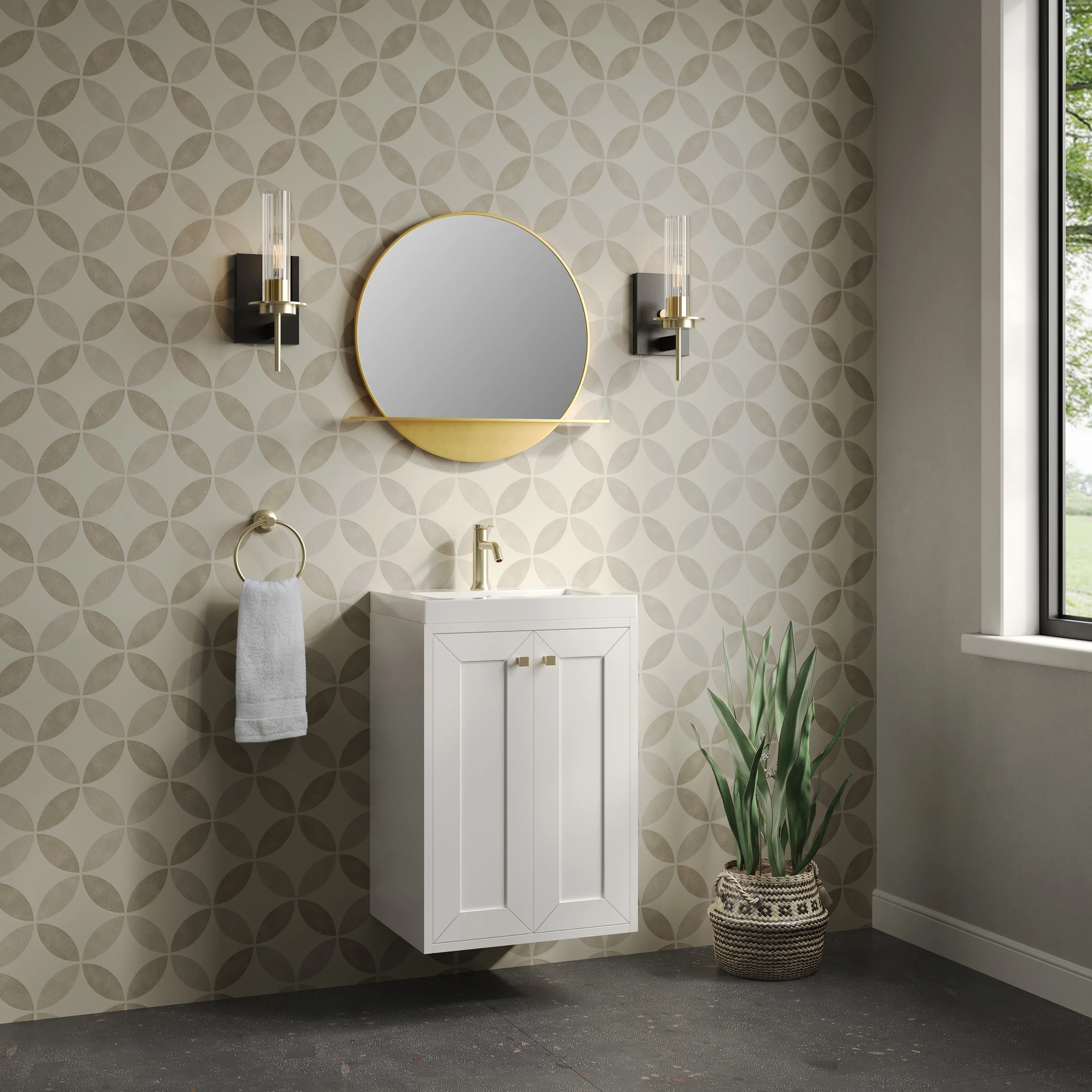 Chianti 20" Single Vanity, Glossy White, Champagne Brass, w/ White Glossy Composite Stone Top