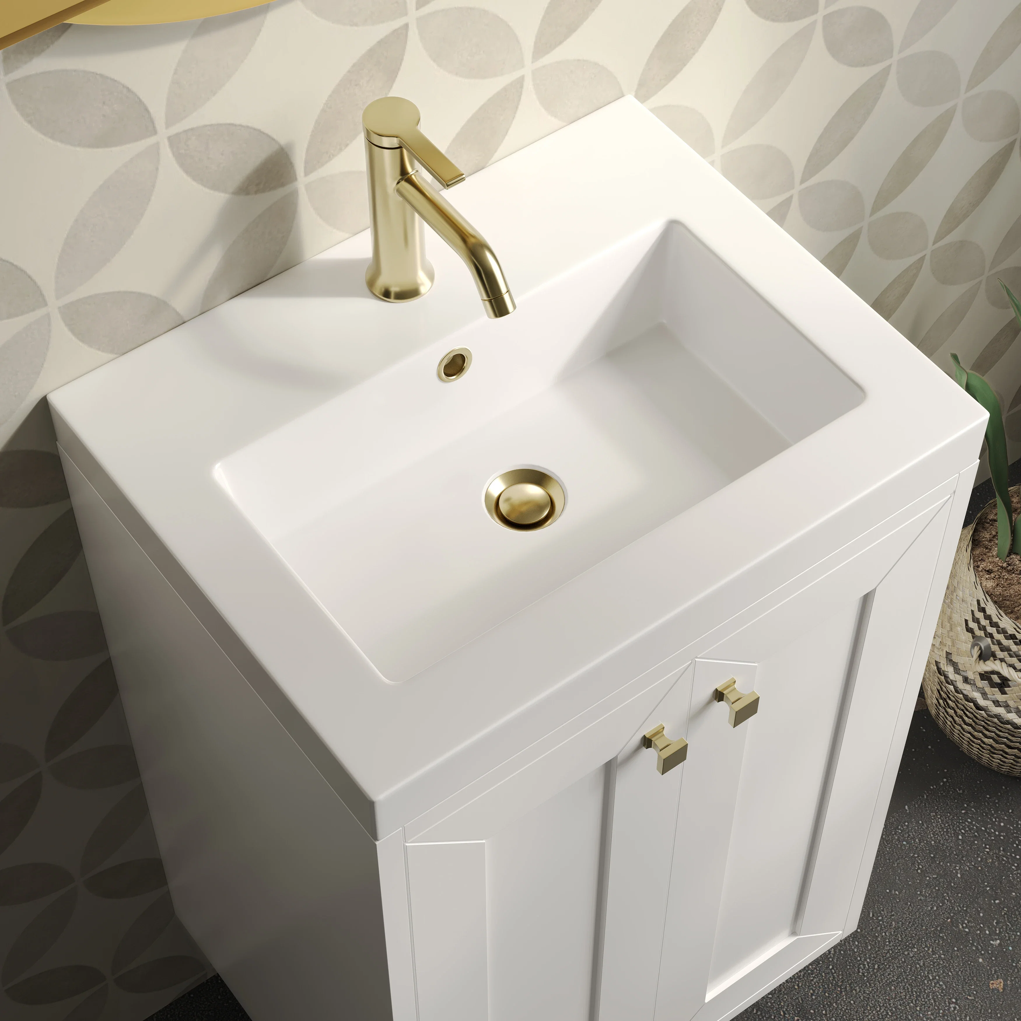 Chianti 20" Single Vanity, Glossy White, Champagne Brass, w/ White Glossy Composite Stone Top