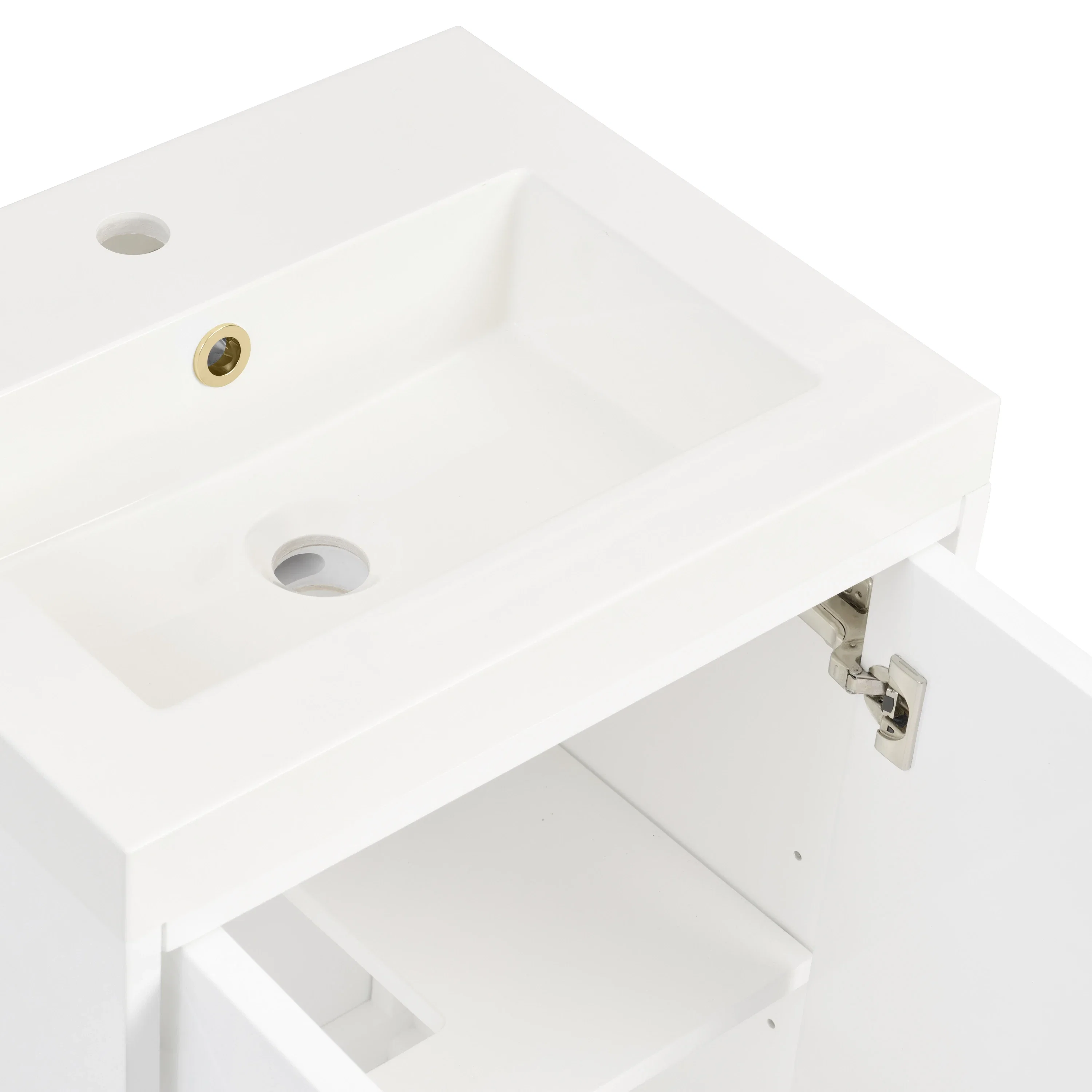 Chianti 20" Single Vanity, Glossy White, Champagne Brass, w/ White Glossy Composite Stone Top