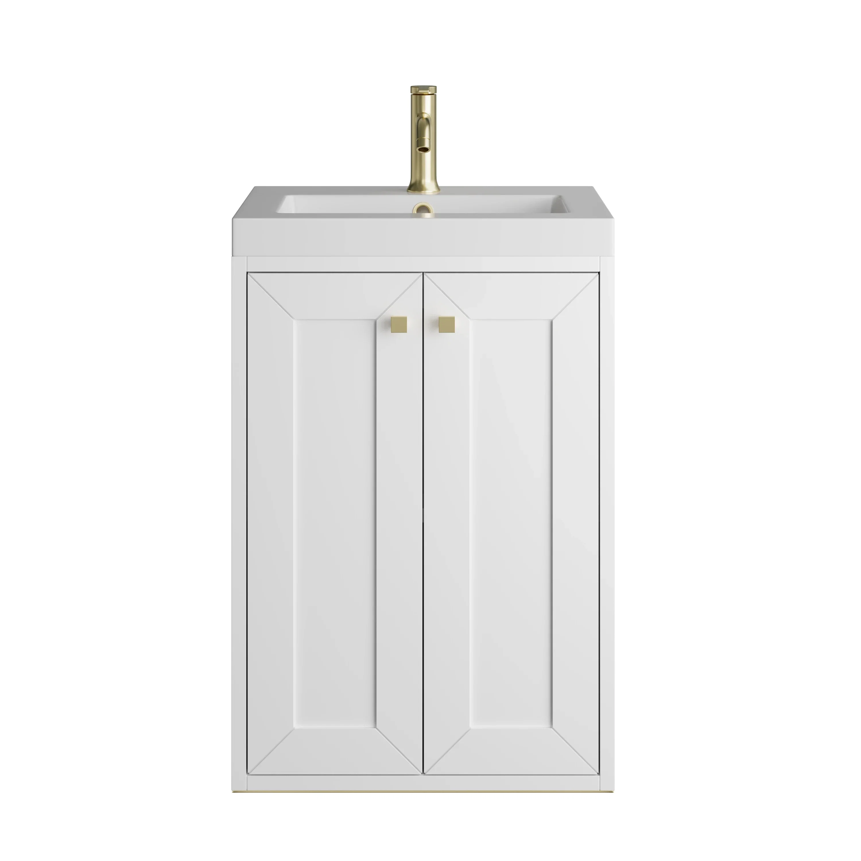 Chianti 20" Single Vanity, Glossy White, Champagne Brass, w/ White Glossy Composite Stone Top