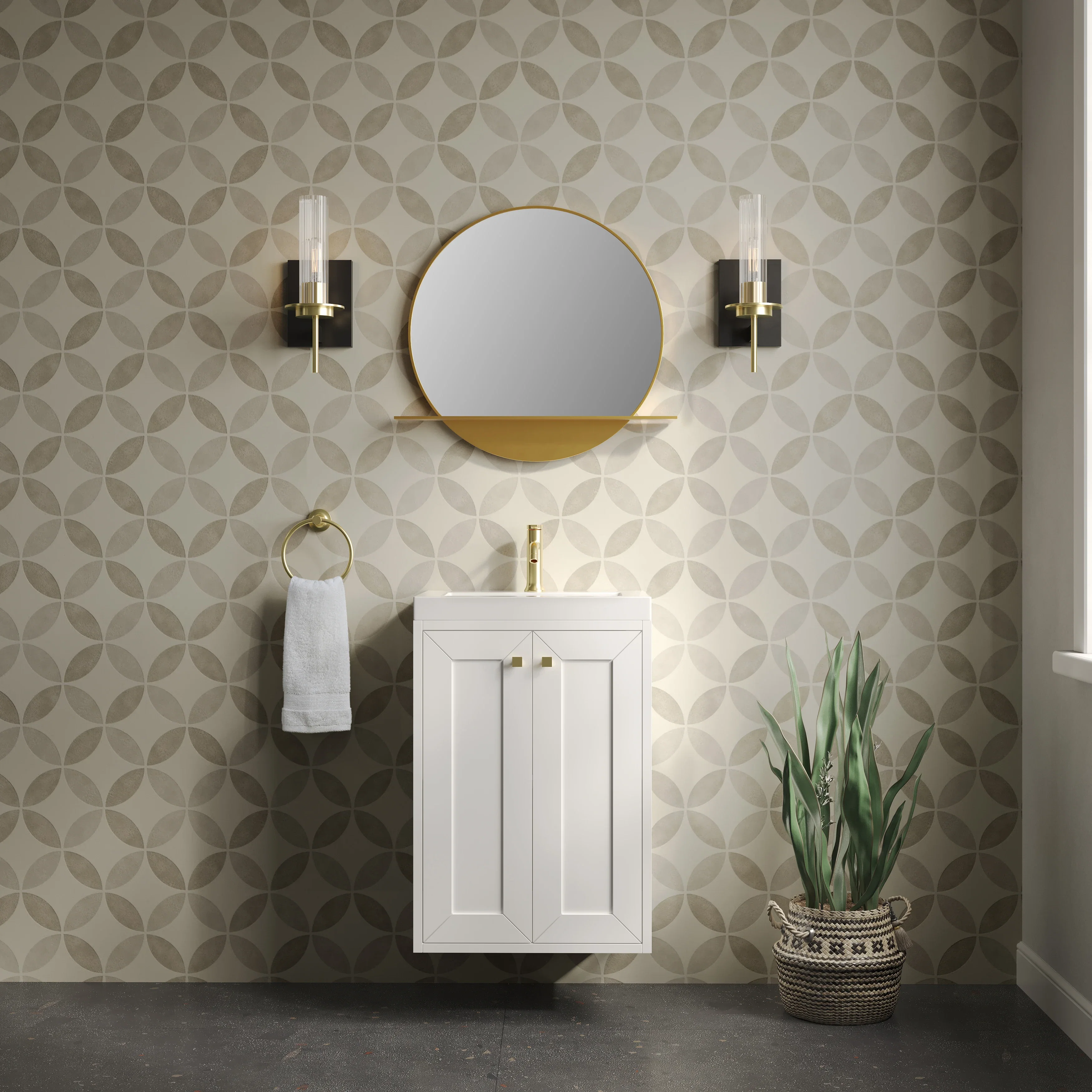 Chianti 20" Single Vanity, Glossy White, Champagne Brass, w/ White Glossy Composite Stone Top