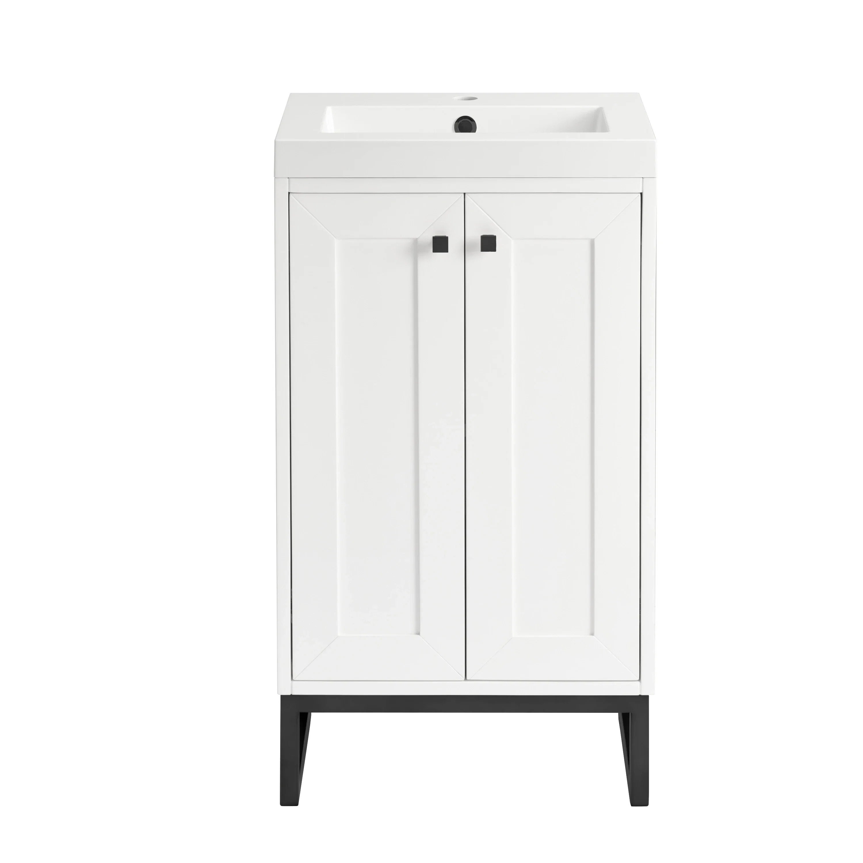 Chianti 20" Single Vanity, Glossy White, Matte Black, w/ White Glossy Composite Stone Top