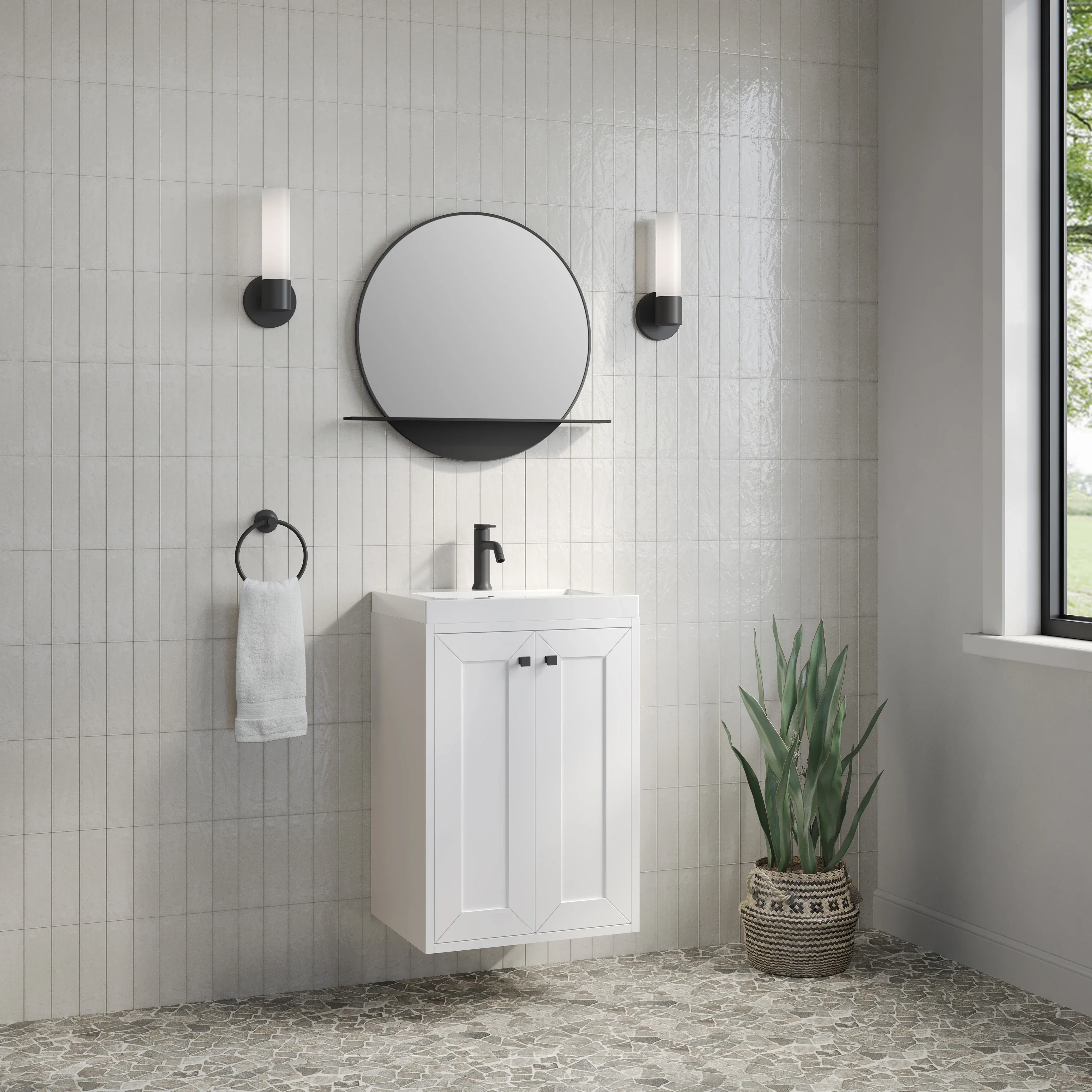 Chianti 20" Single Vanity, Glossy White, Matte Black, w/ White Glossy Composite Stone Top