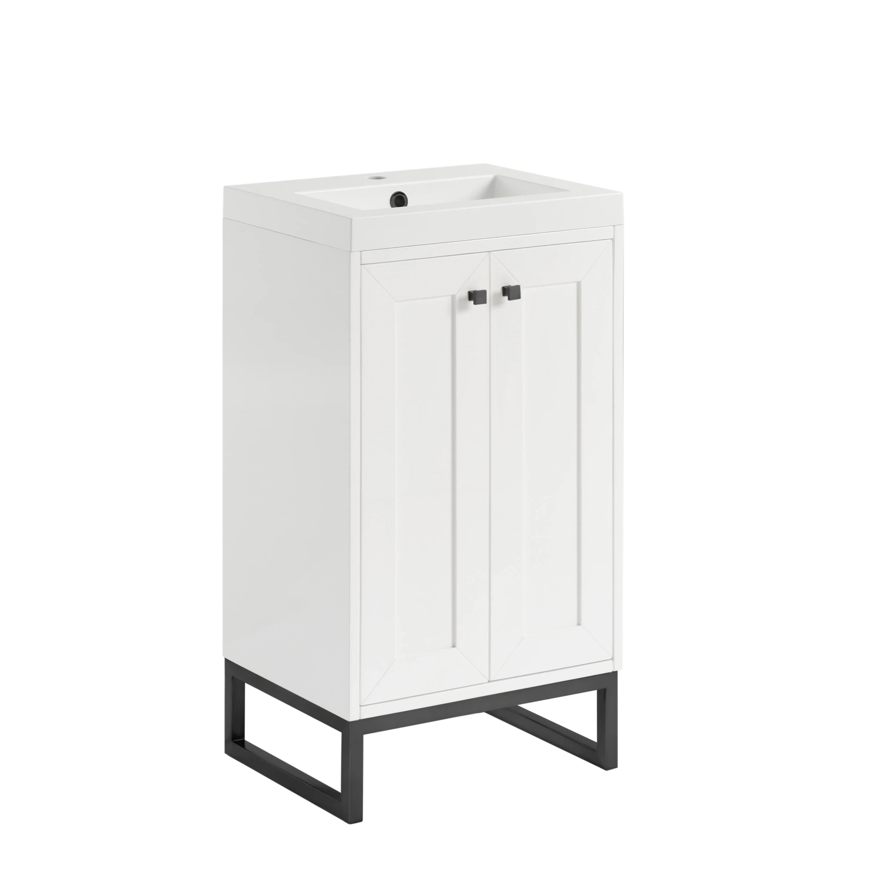 Chianti 20" Single Vanity, Glossy White, Matte Black, w/ White Glossy Composite Stone Top