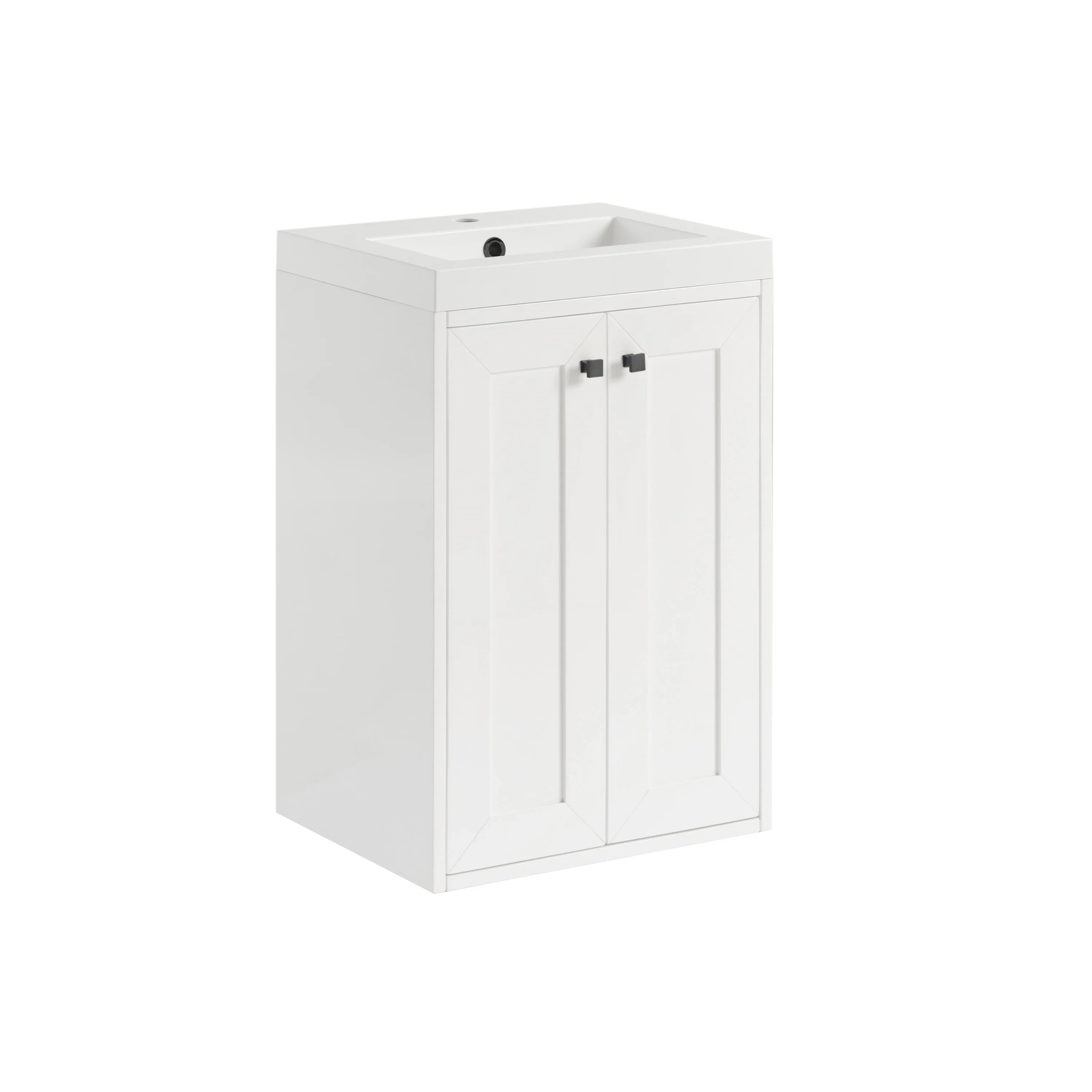 Chianti 20" Single Vanity, Glossy White, Matte Black, w/ White Glossy Composite Stone Top