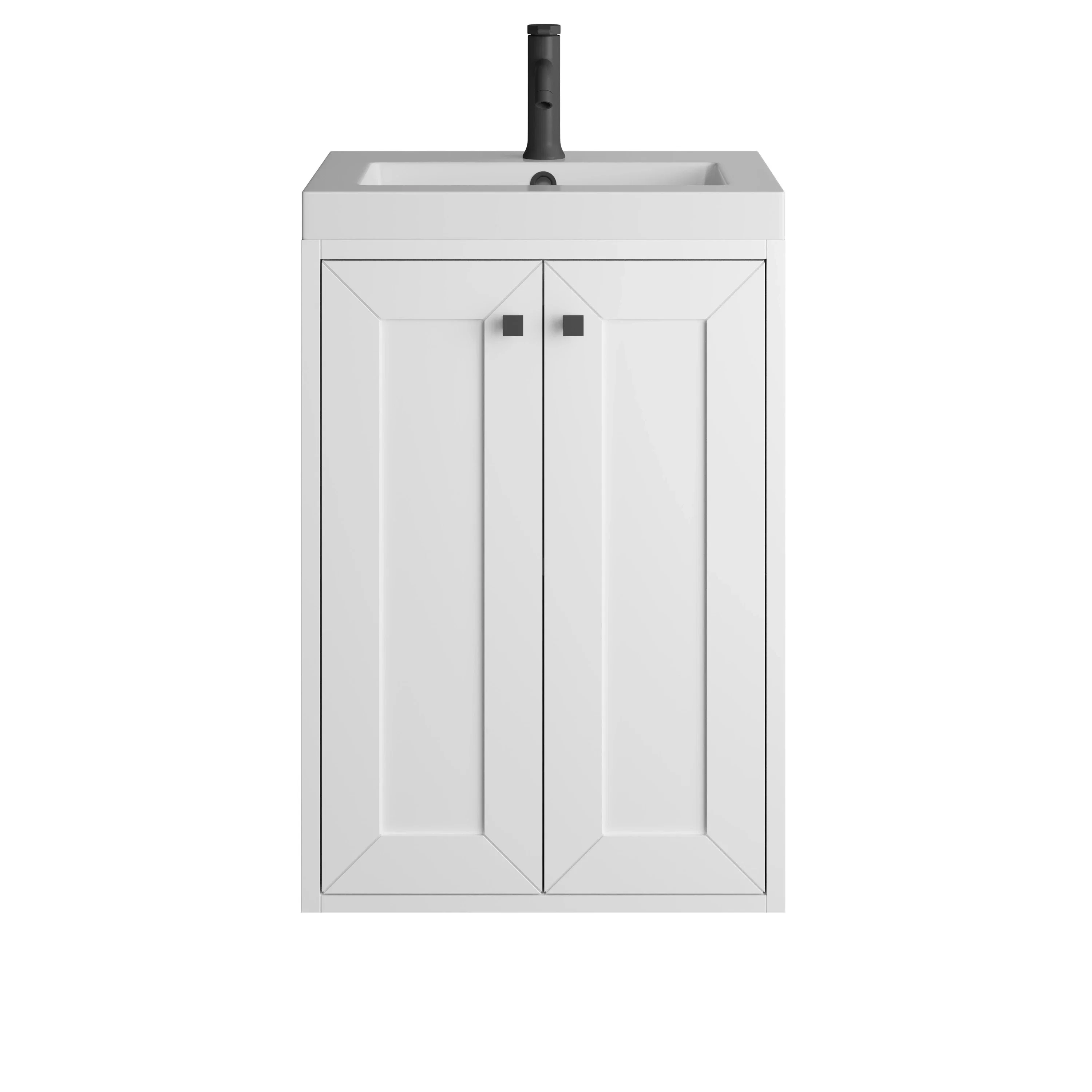 Chianti 20" Single Vanity, Glossy White, Matte Black, w/ White Glossy Composite Stone Top