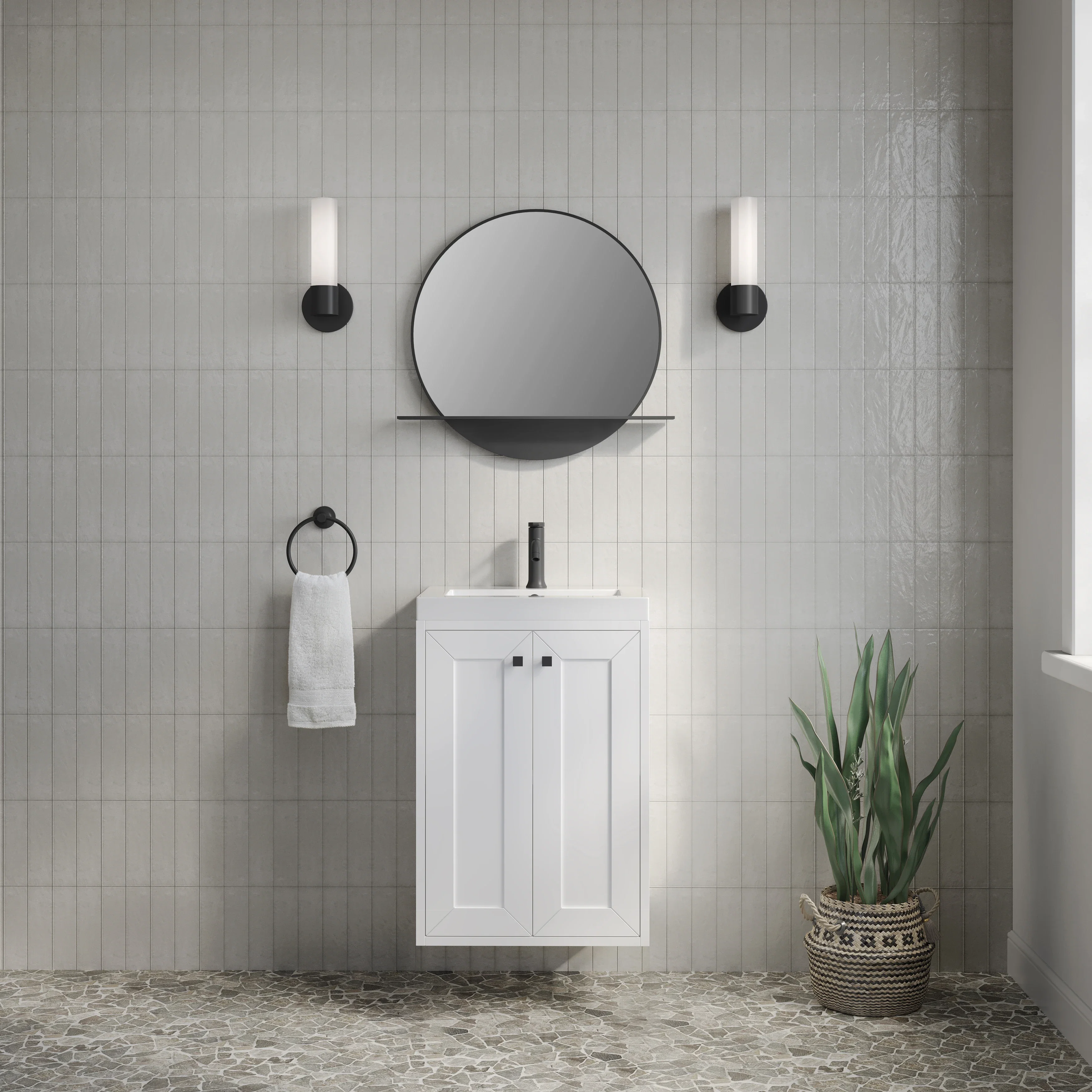 Chianti 20" Single Vanity, Glossy White, Matte Black, w/ White Glossy Composite Stone Top