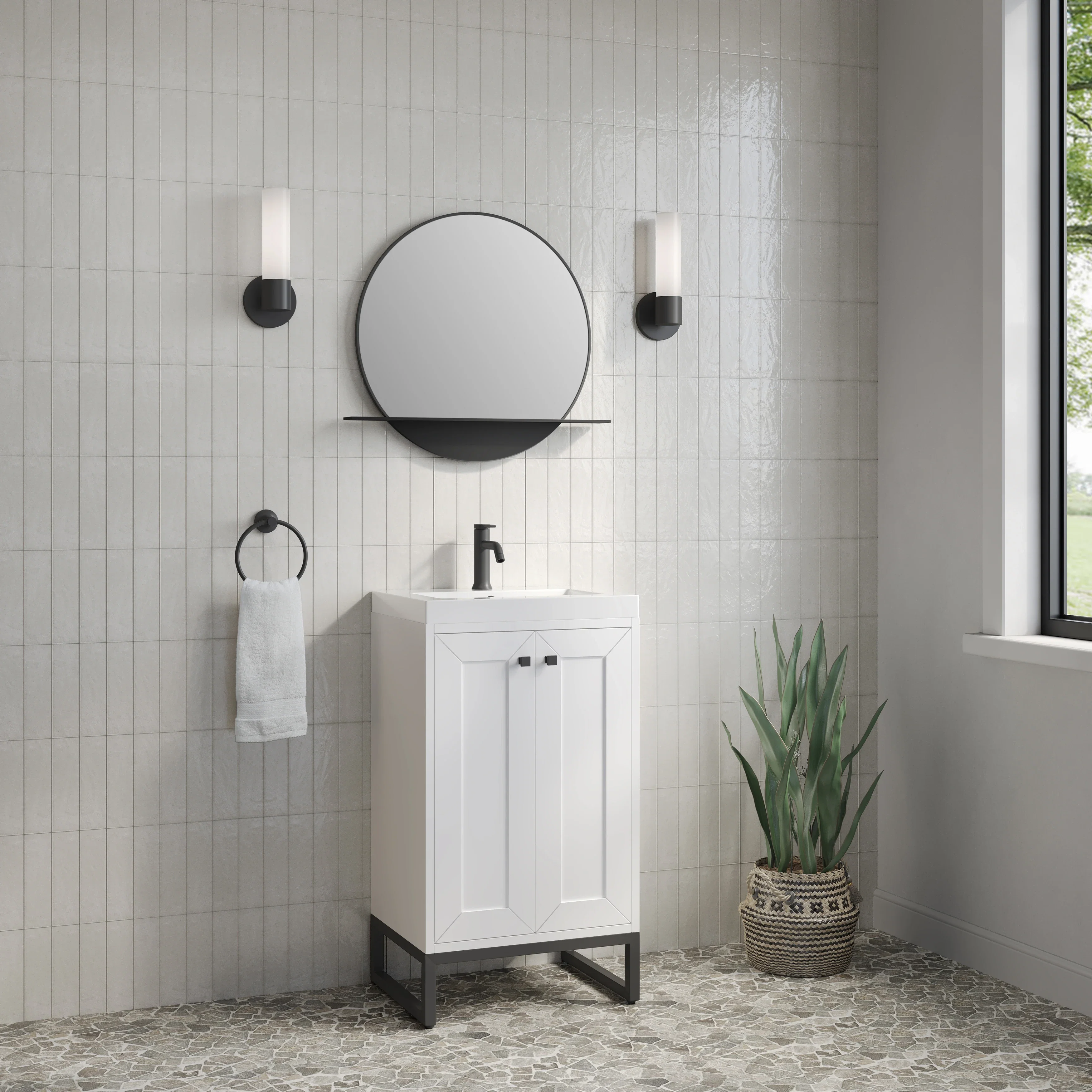 Chianti 20" Single Vanity, Glossy White, Matte Black, w/ White Glossy Composite Stone Top