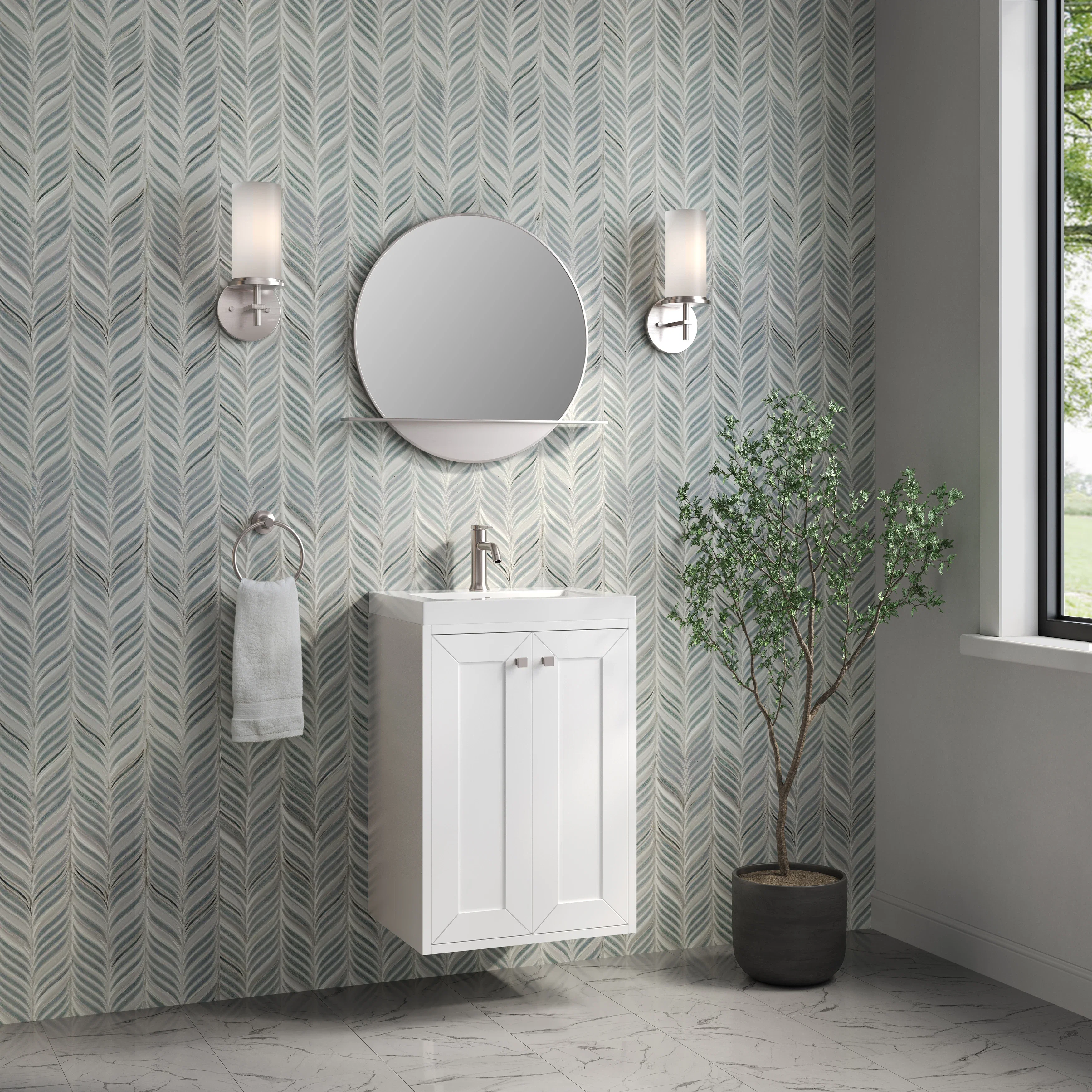 Chianti 20" Single Vanity, Glossy White w/ White Glossy Composite Stone Top