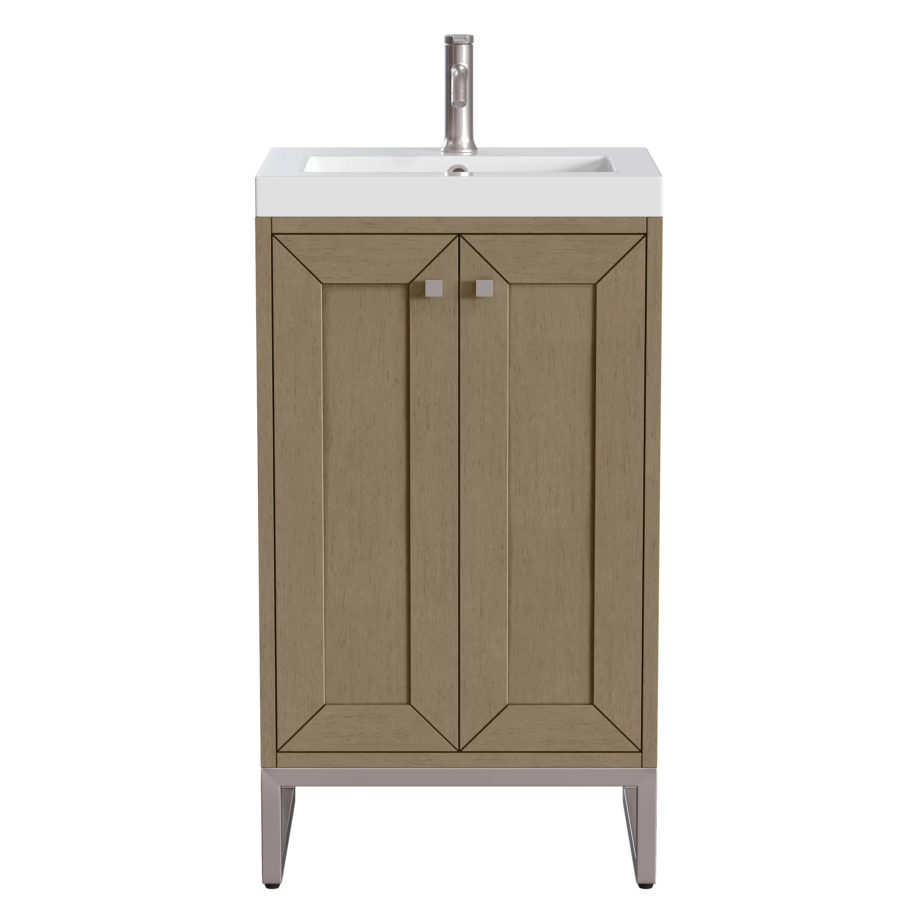 Chianti 20" Single Vanity, Walnut Whisper, Brushed Nickel, w/ White Glossy Composite Stone Top