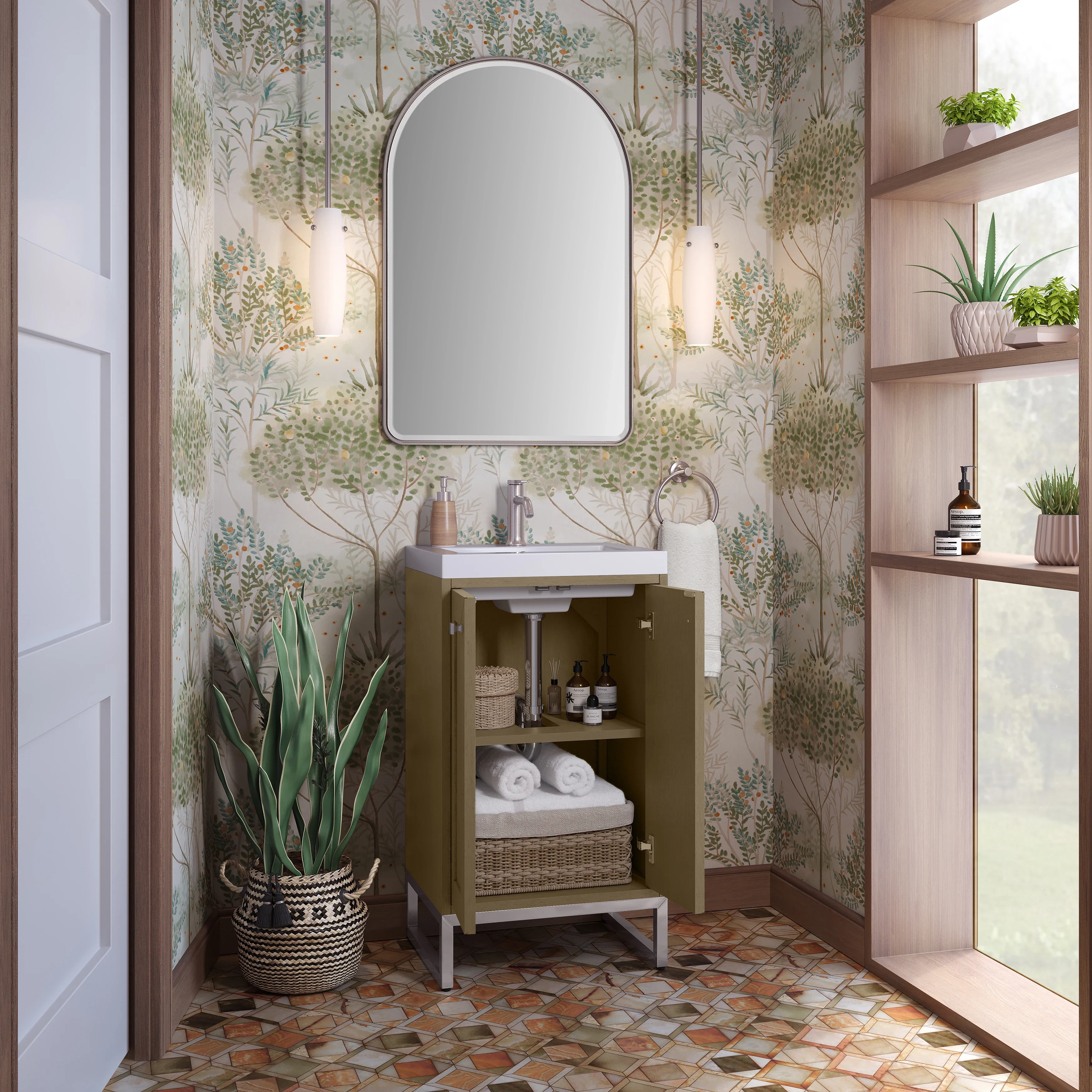Chianti 20" Single Vanity, Walnut Whisper, Brushed Nickel, w/ White Glossy Composite Stone Top