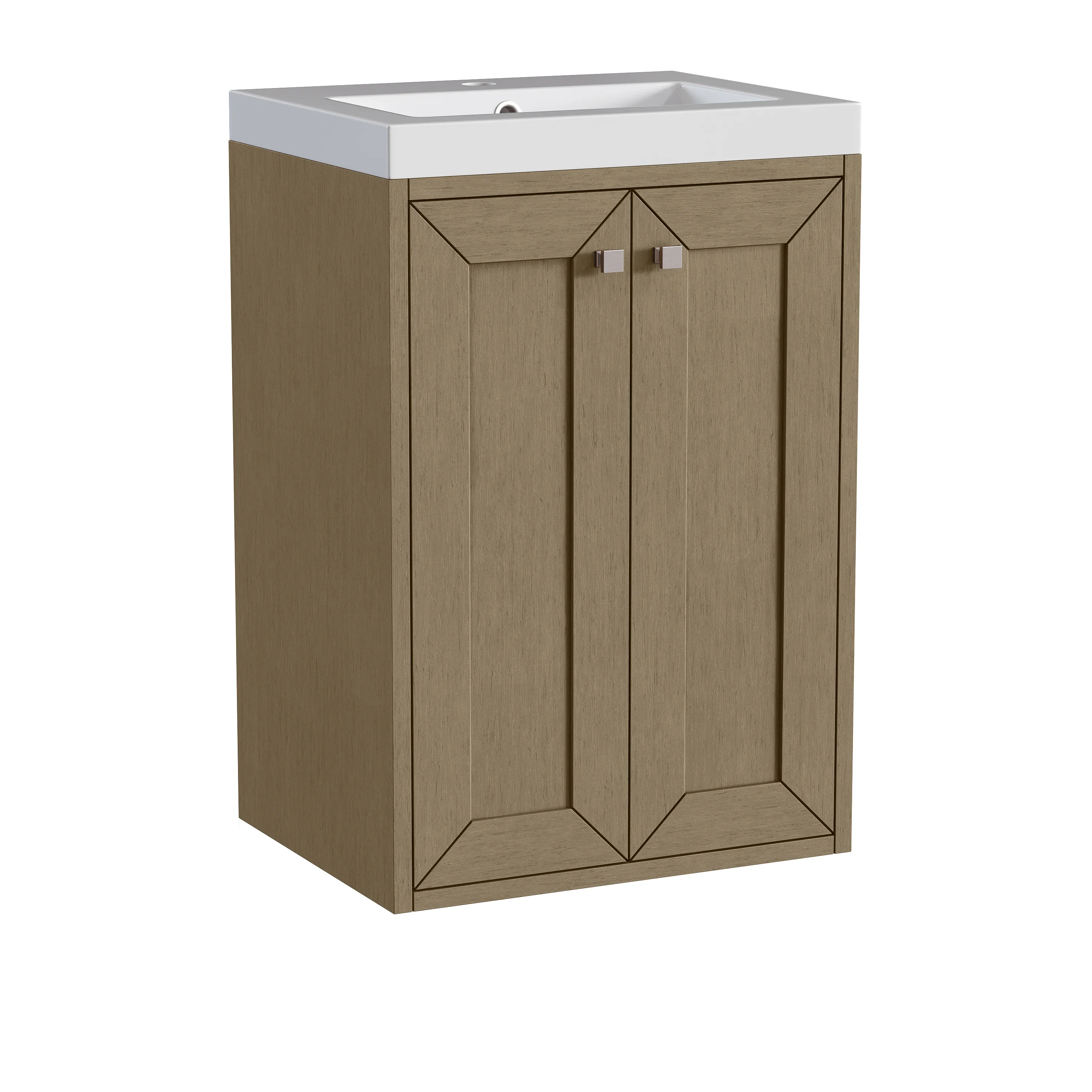 Chianti 20" Single Vanity, Walnut Whisper, Brushed Nickel, w/ White Glossy Composite Stone Top
