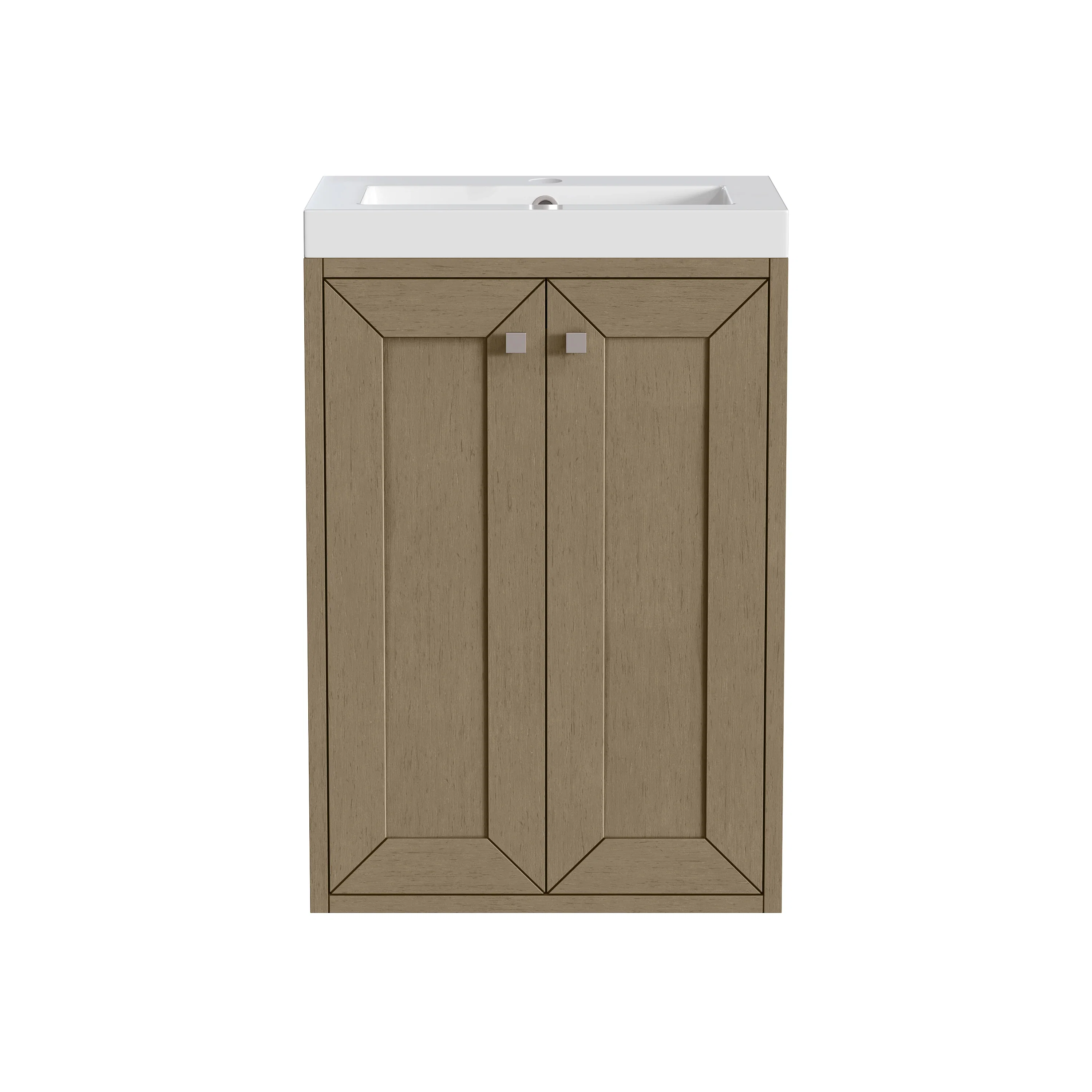 Chianti 20" Single Vanity, Walnut Whisper, Brushed Nickel, w/ White Glossy Composite Stone Top