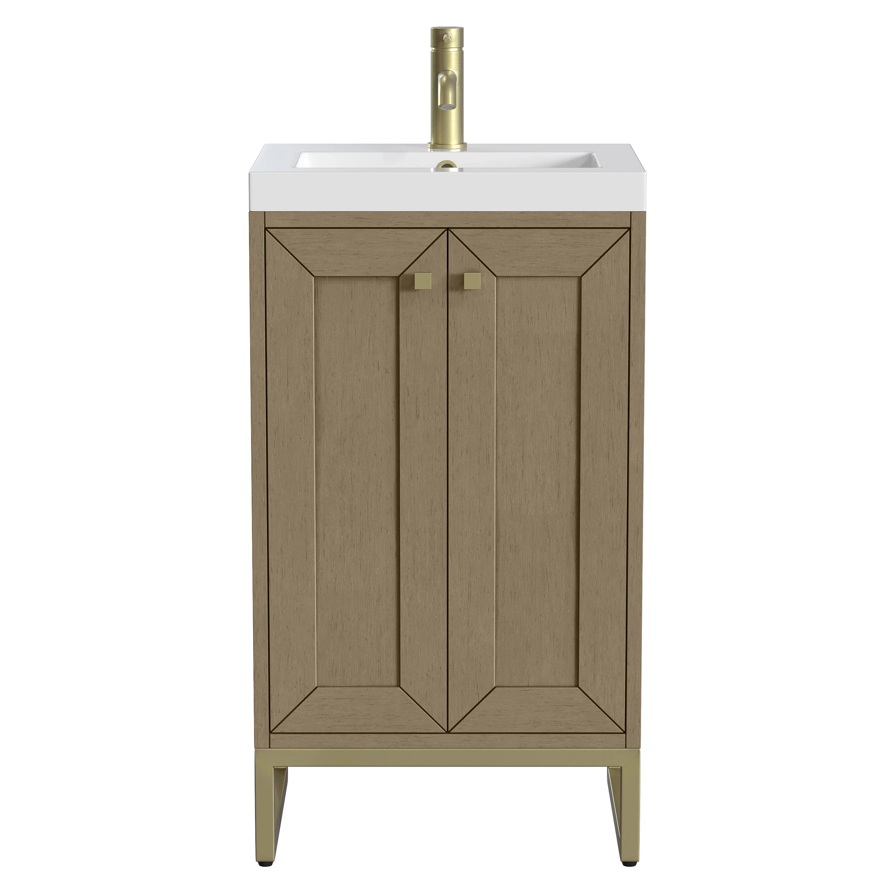 Chianti 20" Single Vanity, Walnut Whisper, Champagne Brass, w/ White Glossy Composite Stone Top