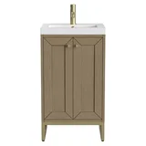 Chianti 20" Single Vanity, Walnut Whisper, Champagne Brass, w/ White Glossy Composite Stone Top
