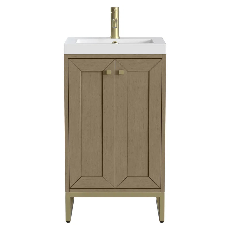 Chianti 20" Single Vanity, Walnut Whisper, Champagne Brass, w/ White Glossy Composite Stone Top