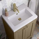 Chianti 20" Single Vanity, Walnut Whisper, Champagne Brass, w/ White Glossy Composite Stone Top